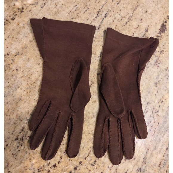 Vintage Womens Size M/L Brown Cotton Formal 9.5" Gloves Embroidered Starburst - Picture 7 of 16